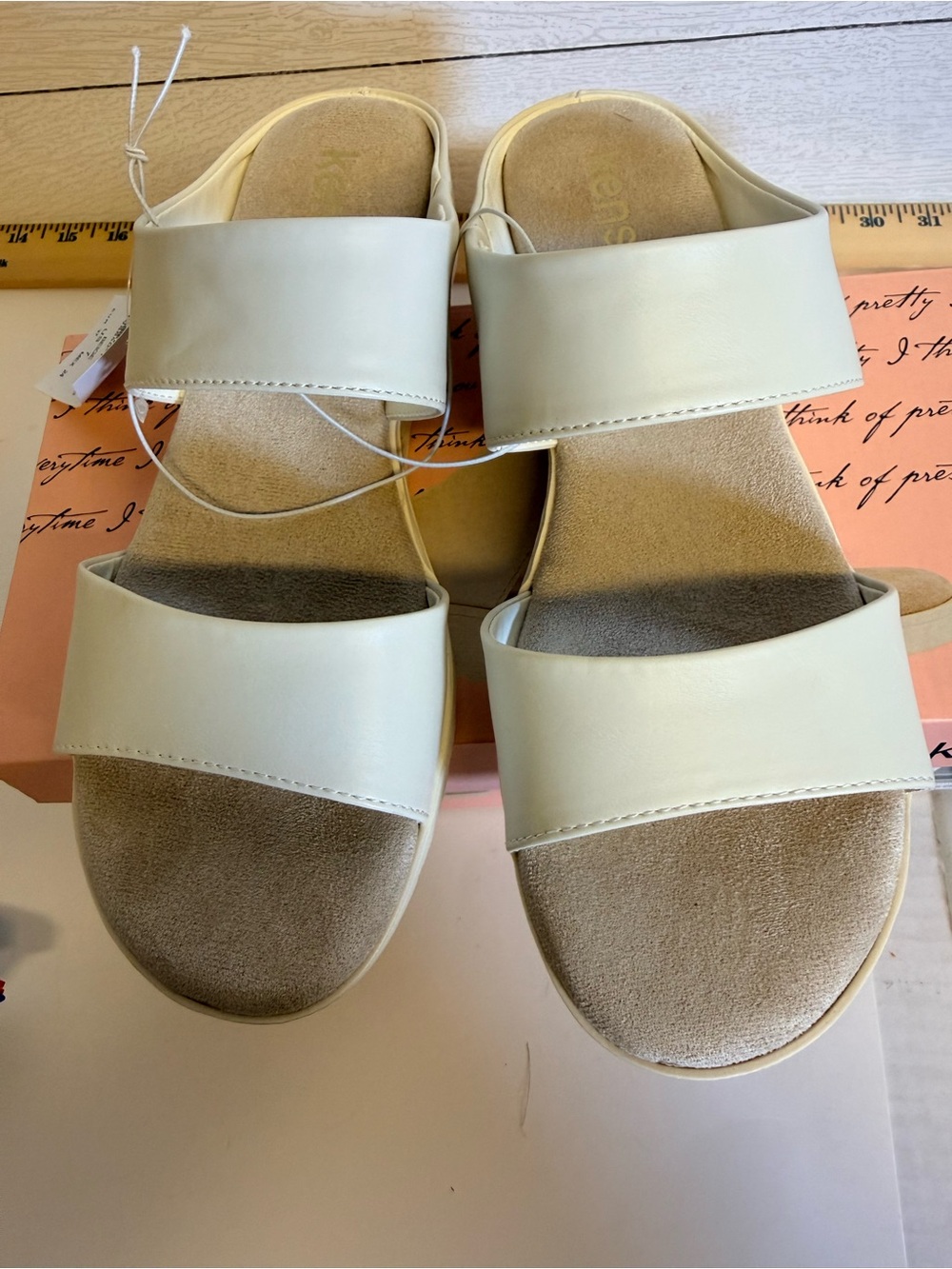 Kensie Endy Comfort Double Strap Beige Slide Sandals Size 7 NWT